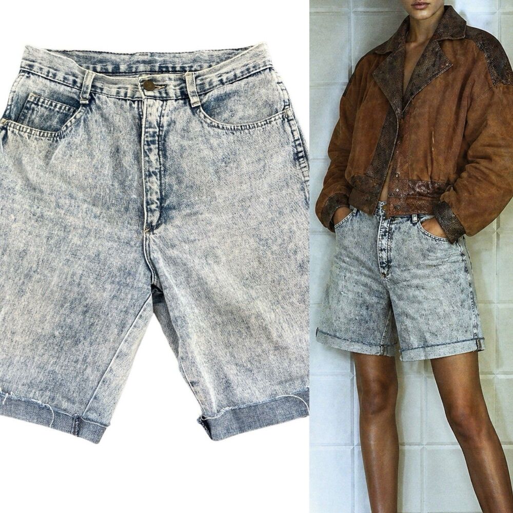 VTG 80s Diane von Furstenberg DVF Acid Wash Denim Mom Jean Shorts Jorts High 30